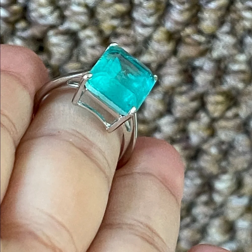 NWT Elegant 925 Silver Paraiba Doublet Natural Quartz 14X10mm Ring Size 6